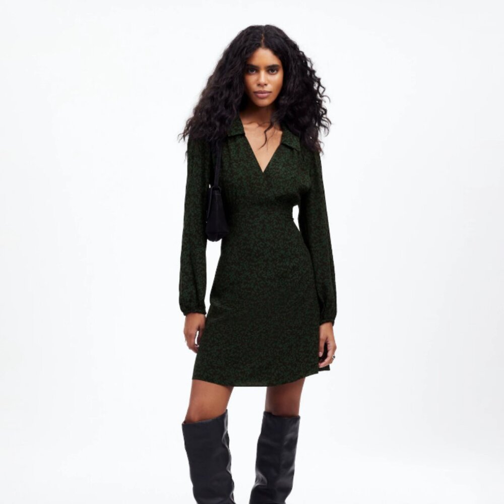 Long-Sleeve Mini Shirtdress in Floral